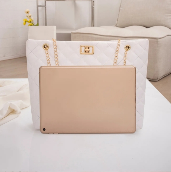 Quilted Chain Tote Bags,Large Capacity Women's Shoulder Bags.Black,Pink & Khaki - Picture 5 of 8